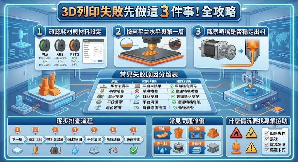 3D列印失敗怎麼辦?常見原因、排查流程與修復方法一次看